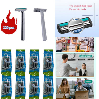 Disposable Razors Bulk 120 Pack Double Blade Stainless Steel — Fresh Smooth Close Shave for Men & Women, Face Legs Underarms Body Hair Removal, Hygienic Single-Use Value Set for Home Salon Gym Hotel Travel