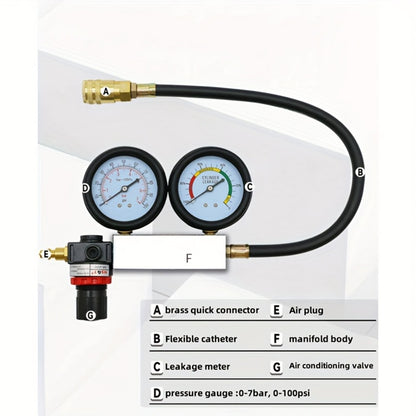 Engine Compression Tester and Cylinder Leak Down Tester Kit TU-21 Dual Gauge Leakdown Detector for Car Motorcycle Truck Gasoline Engine Pressure Diagnostic Tool