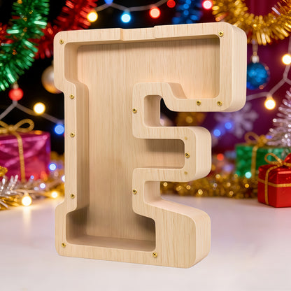 Alphabet Letter Piggy Bank A-Z Wooden Coin Bank Large Capacity Transparent – Personalized Savings Box for Kids | Back to School, Christmas & Birthday Gift