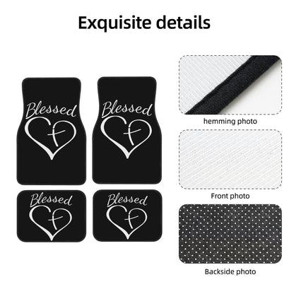 4pcs Set Of Heart-patterned Front And Rear Car Floor Mat with Blessing Letter, Anti-slip, Stain-resistant And Easy to Clean. Car Interior Accessories, Suitable for All Vehicle Model. Father's Day Gift, High Temperature Resistance, Summer Self Driving