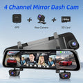 11.66" Rearview Mirror Dash Camera for Vehicles Featuring a Touch Screen, Wifi, GPS, And Multi-Functionality. It Includes a 360° Camera, 4K+1080P Recording for Front, Back, Left, And Right Views, a Night Vision G-Sensor, Loop Recording