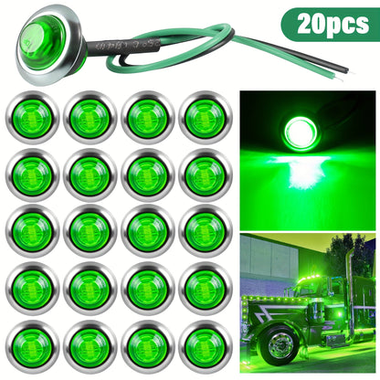 Marine Boat Lights 20 Pack, DC 12V Submersible LED Side Marker Lights for Boat Transom Stern Tail Yacht, Round Courtesy Navigation Lights, Waterproof 3-LED 1.2W, Red Blue Green White Amber Purple