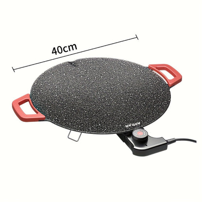 Korean BBQ Grill Pan – Round Non-Stick Multi-Functional Electric Grill Pan with Red Handle & Adjustable Settings, Home & Outdoor BBQ Pot for Family Gatherings, Available in 14.17" & 15.75"