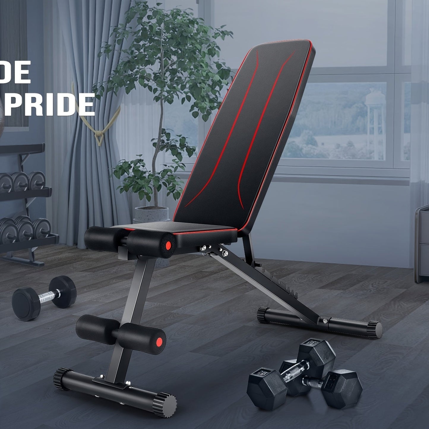 Adjustable Weight Bench Set with Squat Rack, Foldable Workout Bench Press with Leg Developer & Preacher Curl Pad, Multi-Function Home Gym Full Body Strength Training Equipment