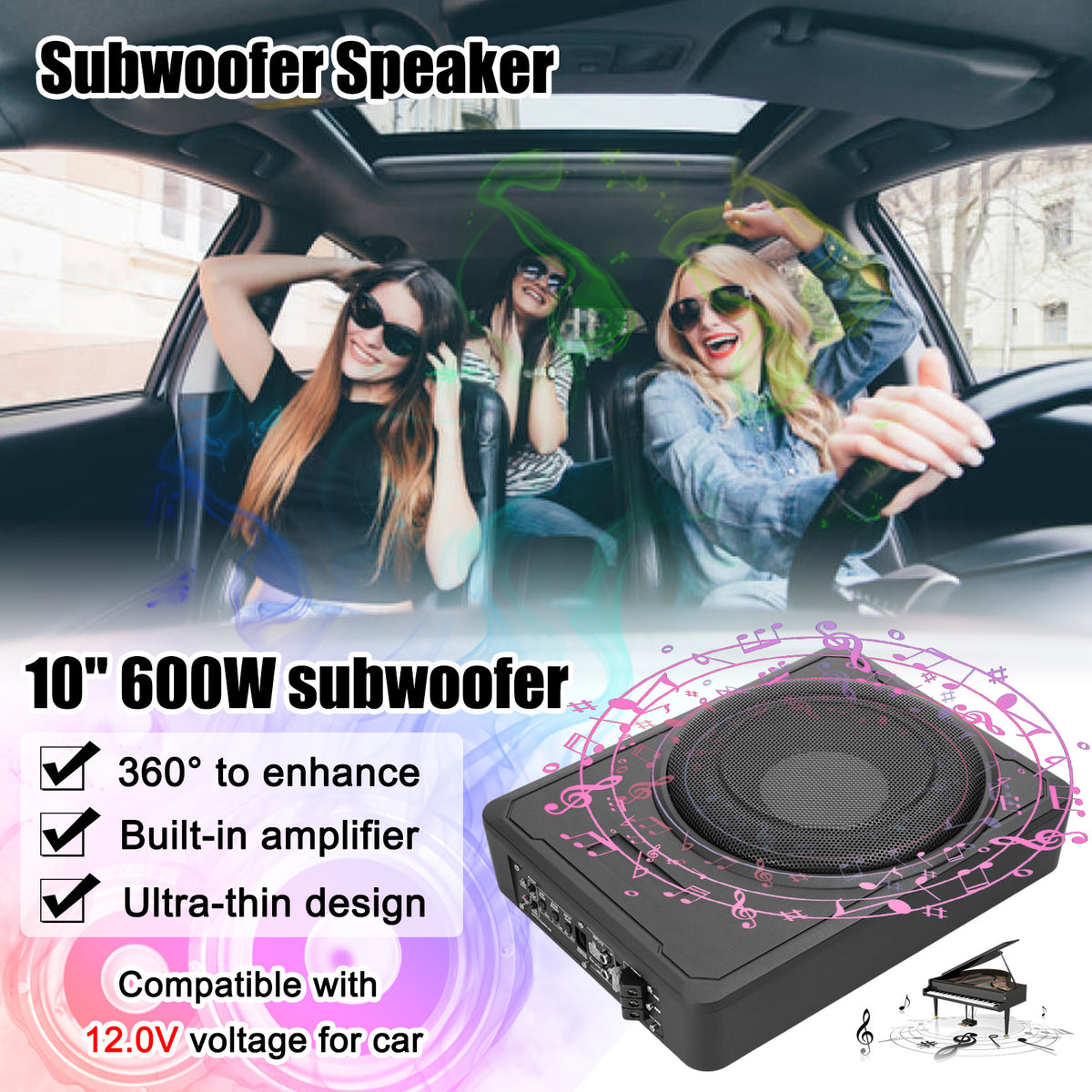 Car Audio Upgrade Kit: 4-Channel Amplifier + 10-Inch Subwoofer, 5800W Channel Amp + 600W Pure Bass, Ultra-Slim Aluminum Alloy Design for Cars/Trucks/RVs car accessories