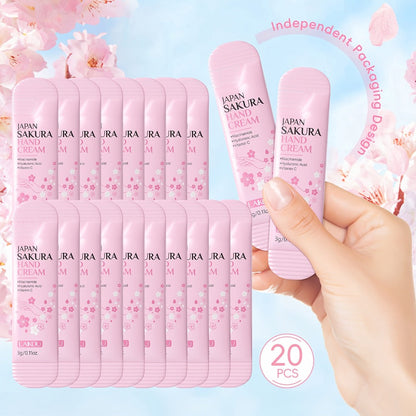 Japanese Sakura Hand Cream Set 20 Pcs LAIKOU Cherry Blossom Moisturizing Lotion with Glycerin & Vitamin C Lightweight Non-Greasy Portable Travel Size Skincare Gift for Women