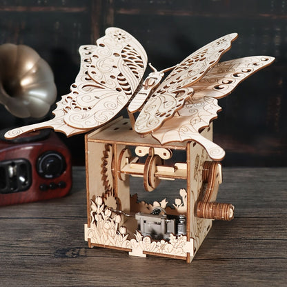 Wooden Butterfly Music Box Puzzle – "You Are My Sunshine" Handmade Assembly Model Kit, Colour Butterfly & Music Box, Romantic Birthday Valentine's Day Christmas Gift for Women Girls