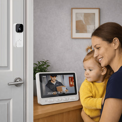 Smart Video Doorbell Wireless Touchscreen Display | Motion Detection 2-Way Audio Local Storage No Subscription | Easy No-Wire Install Home Security Doorbell Camera System