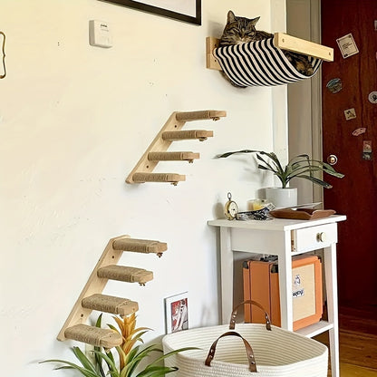 Wall-Mounted Cat Climbing Frame Solid Wood Cat Stairs Ladder Perch Jumping Platform All Season Indoor Cat Wall Furniture Adorable Cat Steps