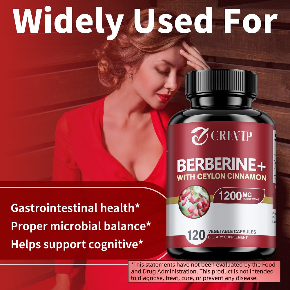 Berberine + Ceylon Cinnamon Supplement 120 Capsules – Support Healthy Cholesterol, Blood Sugar & Heart Health | Berberine HCl Dietary Supplement for Women & Men