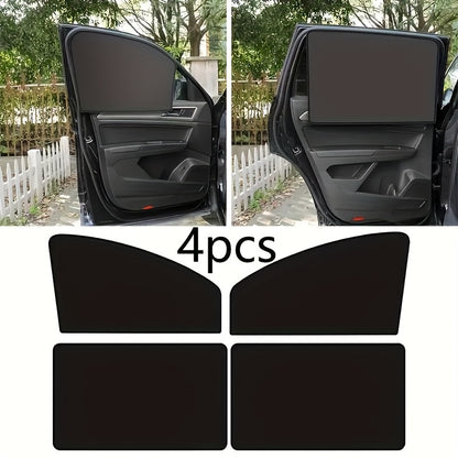 4pcs Magnetic Car Sunshade Set with 8 Magnets - Black Mesh Window Blocker, UV Protection and Privacy Screen, Easy to Install, Summer Essential