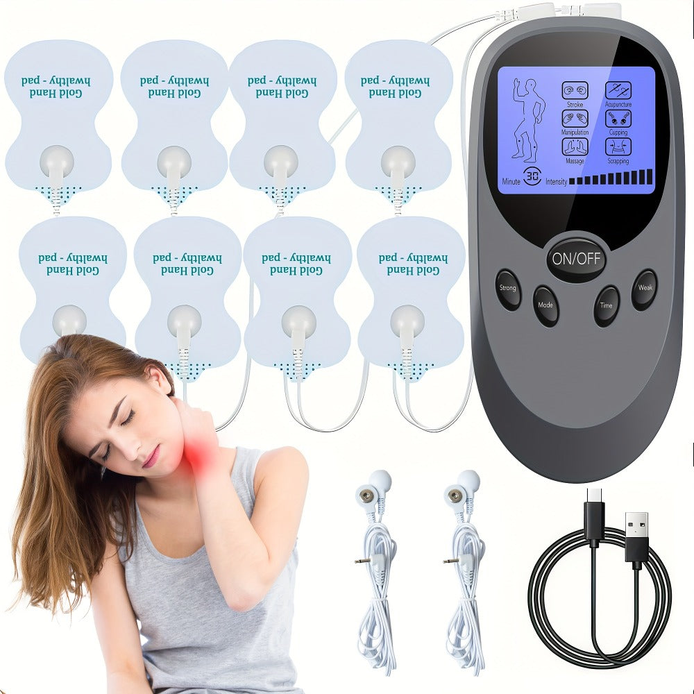 TENS EMS Dual Channel Muscle Stimulator Massager – 8 Electrodes for Back, Shoulder & Knee Pain Relief, Muscle Recovery, Portable Electric Pulse Therapy Device