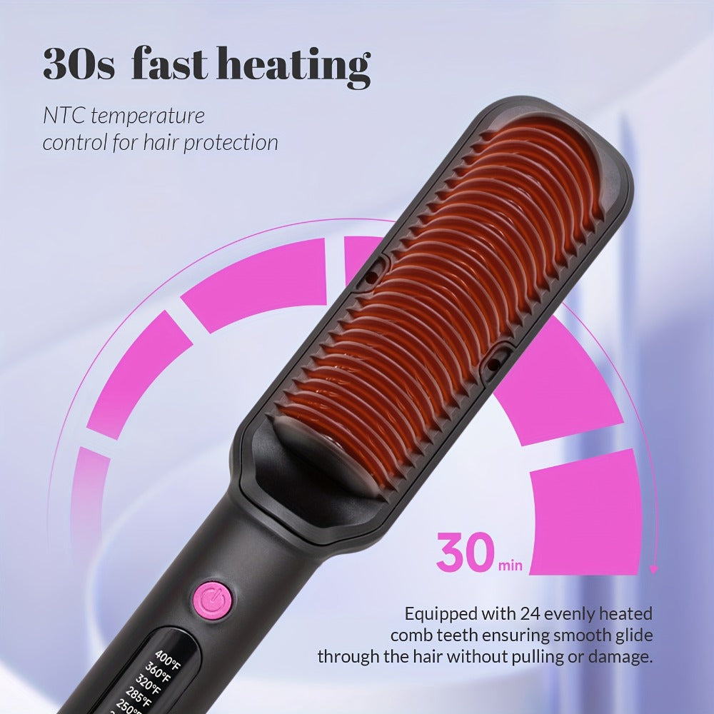 6-Setting Ionic Hair Straightener Brush with Fast Heat-Up & Anti-Scald Protection – Precise Temperature Control Flat Iron Straightening Comb for Women, All Hair Types, Home & Salon Use