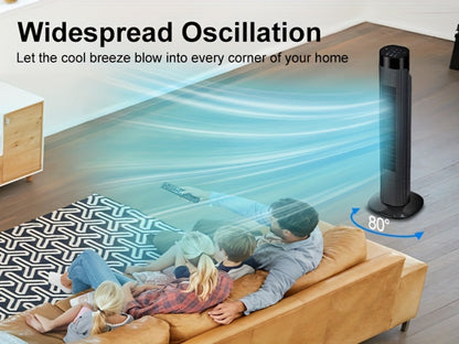 Tower Fan 31 Inch Bladeless | 80° Oscillating Standing Fan with Remote Control, 7.5H Timer & 3-Speed Settings, Quiet Cooling Fan for Bedroom, Living Room & Office – Black & White