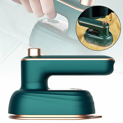 Handheld Steam Iron Portable 33W Dry Wet 2-in-1 Travel Iron 360 Degree Tip Design Transparent Water Tank 50ml Wrinkle Remover for Clothes Shirts Suits Home Travel Green