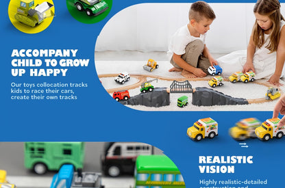 18-Piece Pull Back Mini Cars Set for Kids – City Vehicles Fire Truck Police Car School Bus Freight Train, Friction Powered Toy Cars Boys Girls Ages 3+ Party Favors Gift