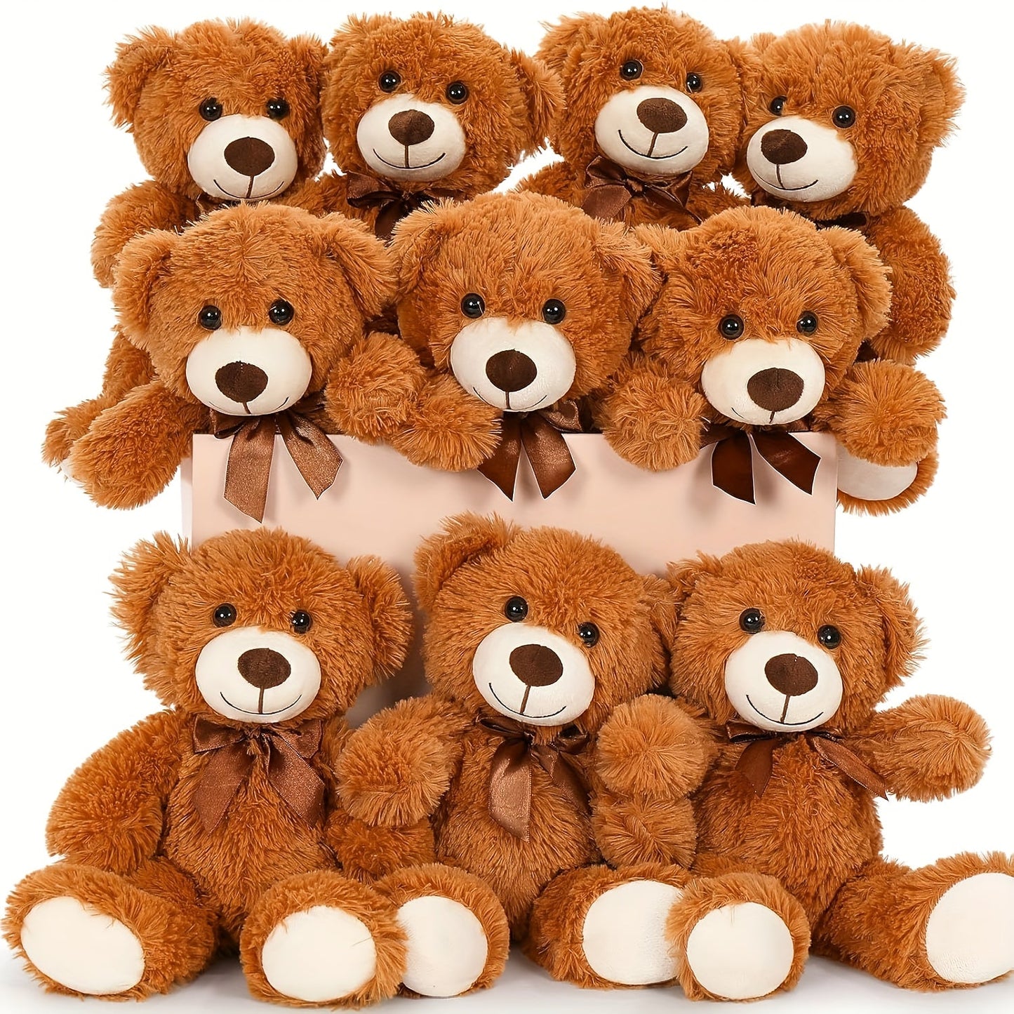 Teddy Bears Bulk Set 8 Pack 11 Inch Soft Stuffed Bear Plush Toys — Baby Shower Decorations Party Favors Classroom Prizes, Dark Brown & Khaki Bear Gift Set for Kids Birthday Holiday