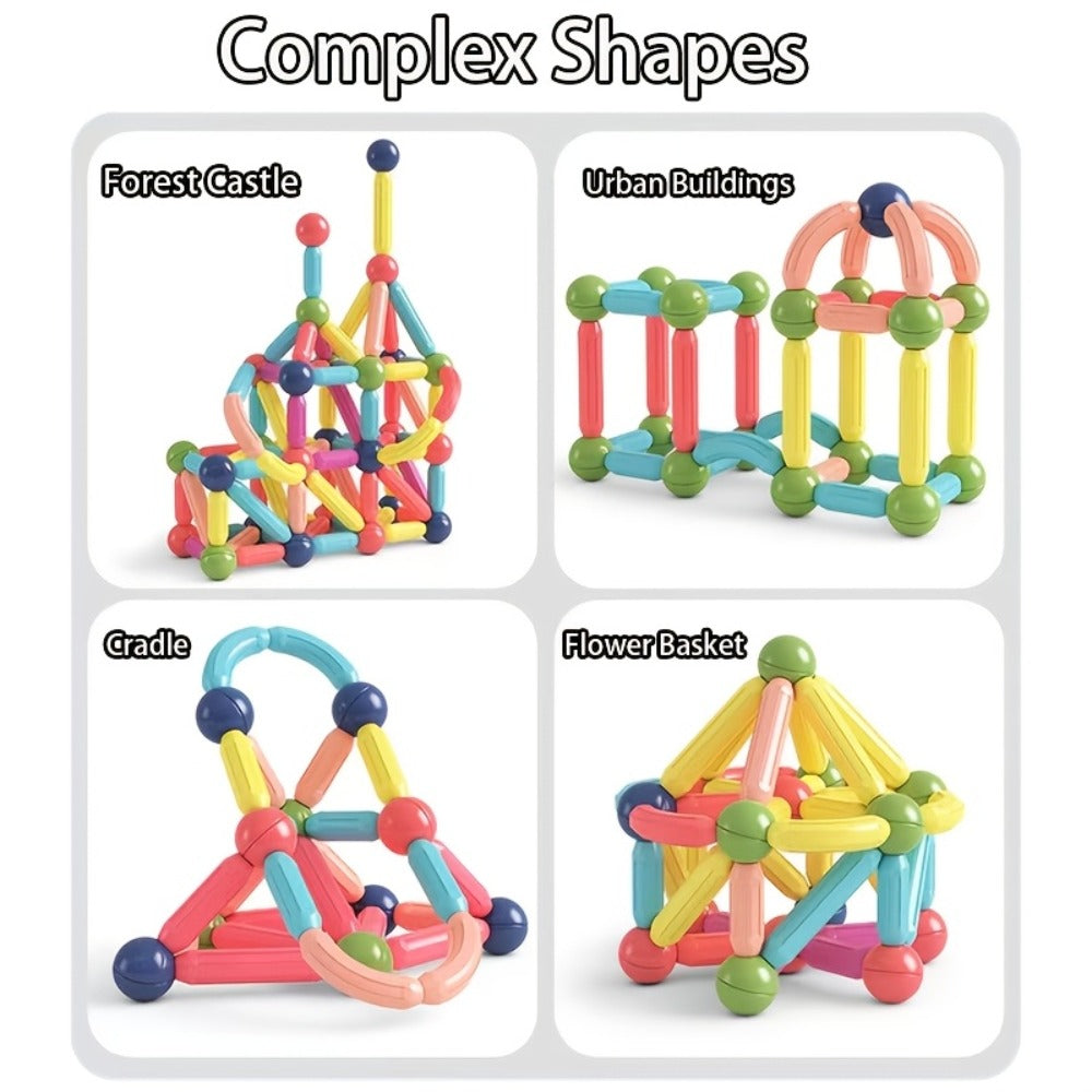Magnetic Building Sticks Set 62 Pcs – 360° Rotating Oversized Magnetic Tiles Balls Educational 3D STEM Toy Kids Ages 3+ Build Castles Cars Shapes Birthday Christmas Gift