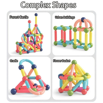 Magnetic Building Sticks Set 62 Pcs – 360° Rotating Oversized Magnetic Tiles Balls Educational 3D STEM Toy Kids Ages 3+ Build Castles Cars Shapes Birthday Christmas Gift