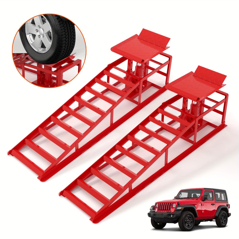 Hydraulic Car Ramps 2-Pack 11050 LBS 5T - Heavy Duty Iron Vehicle Lift Ramp 9"-14.2" for Oil Changes, Jack Support & Auto Maintenance