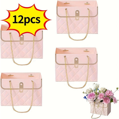 Paper Flower Bouquet Gift Bags with Metal Chain Handle Bulk – 12/24/36/48 Pcs Tote Bags for Wedding Party Birthday Florist Graduation Holiday Colorful Gift Wrapping