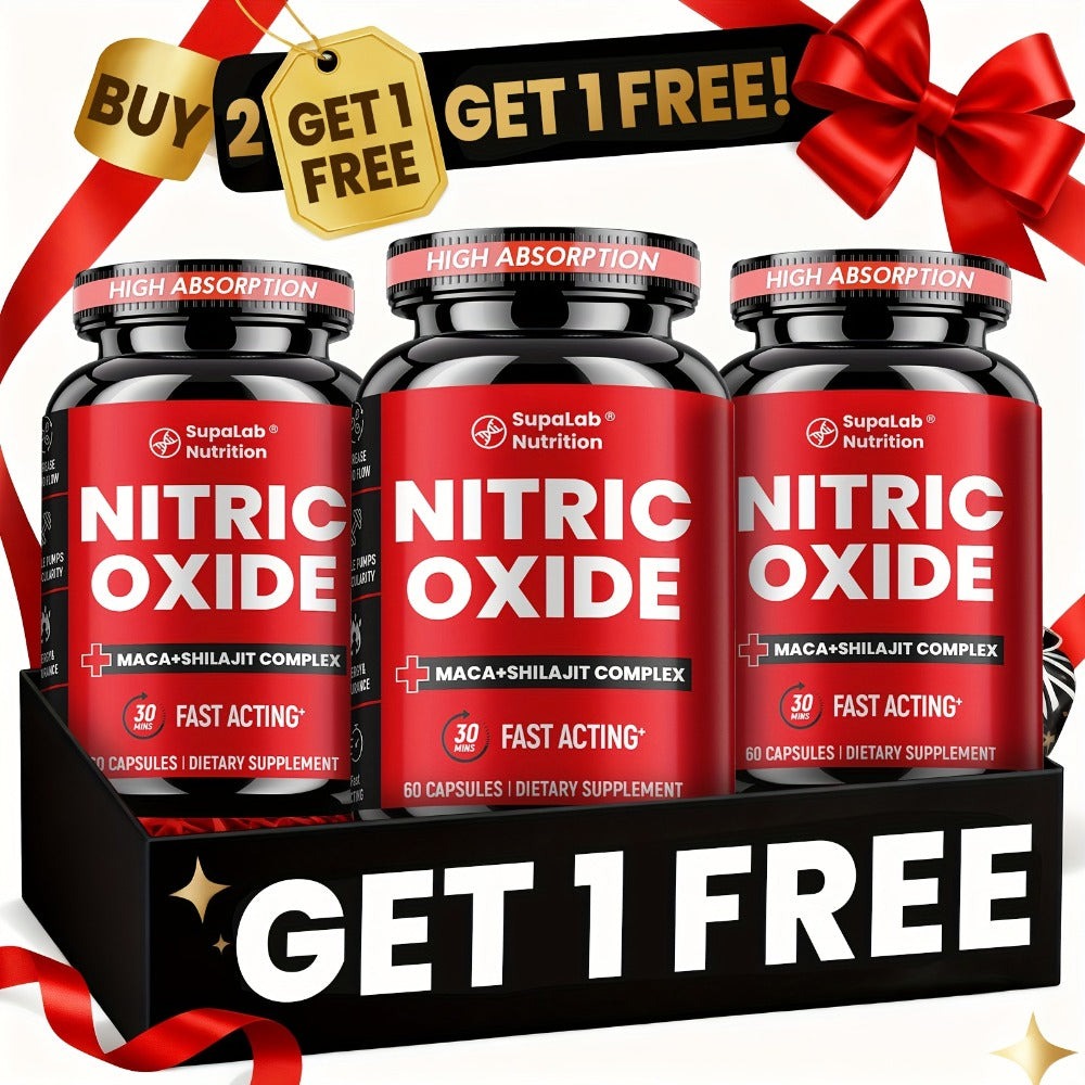Nitric Oxide Supplement for Men with L-Arginine, L-Citrulline & Beetroot - Blood Flow, Energy & Focus Support - Men's Health Vitality Capsules - Buy 2 Get 1 Free Value Pack