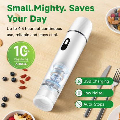 Vacuum Sealing Machine with Reusable Vacuum Bags – Compact Handheld Food Sealer, Portable Meal Storage Device, Powerful Suction, Kitchen Food Preservation Tool with 10 Reusable Bags Included
