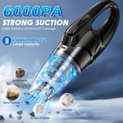 Cordless Handheld Car Vacuum Cleaner 6000PA - 2000mAh Rechargeable, Low Noise 40dB, 5 Accessories Included, Wireless Portable Auto Vacuum for Car Interior, Home & Pet Hair, Gift for Women, 6 Colors