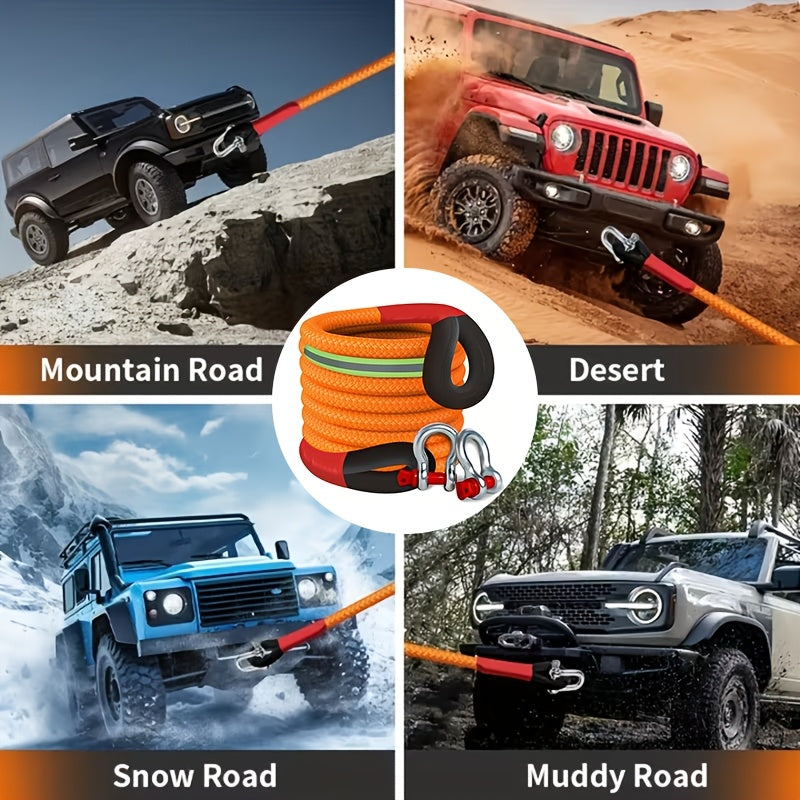 Heavy Duty Tow Rope, 22 Ton/48501 Lbs High Strength Nylon Kinetic Recovery Rope, with Bow Shackles And Storage Bag, for Truck SUV UTV ATV Emergency Rescue