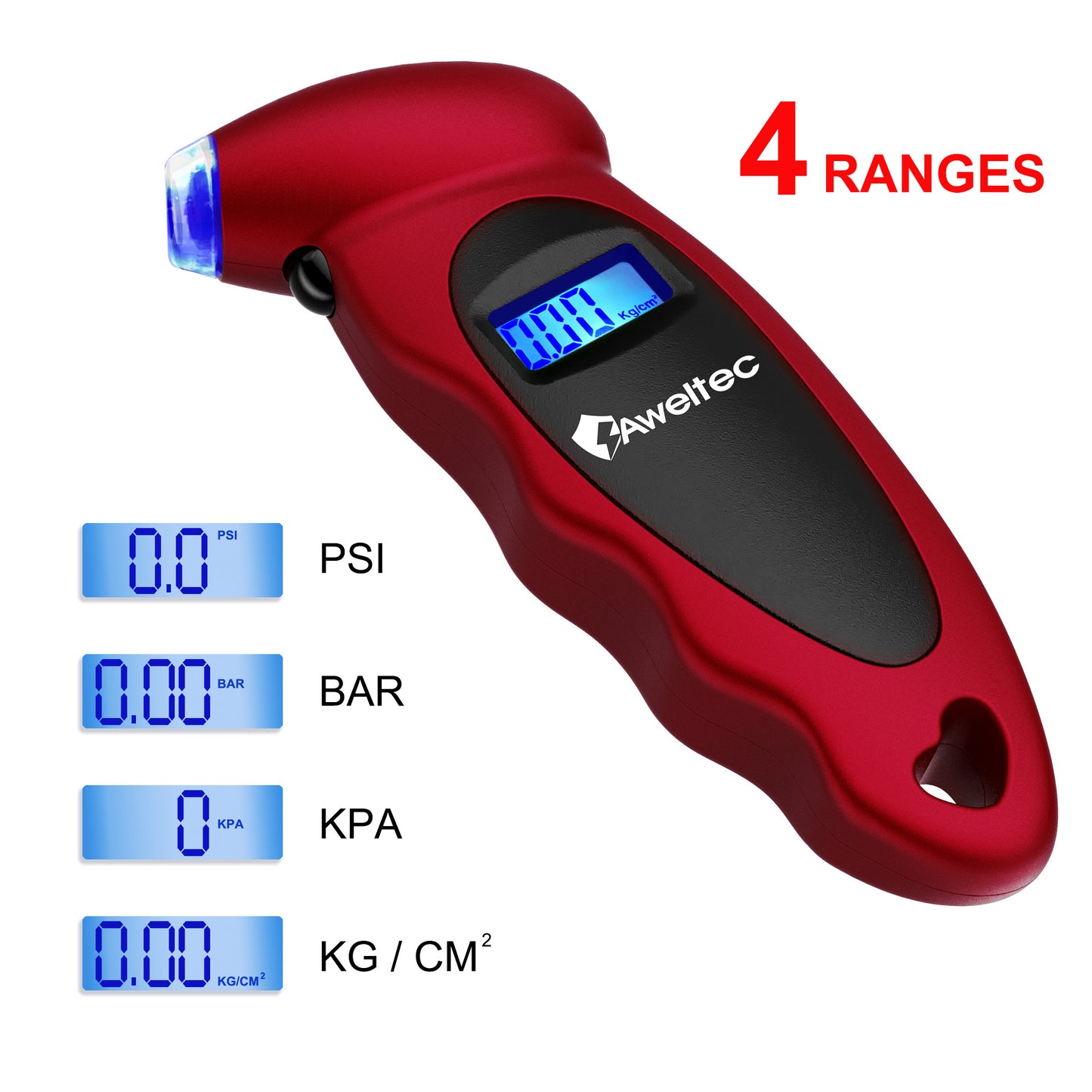 Digital Tire Pressure Gauge 2-Pack, 150 PSI with Backlit LCD, 4 Modes & Non-Slip Grip – Fits Car, Truck, Motorcycle & Bicycle – Red/Silver/Black