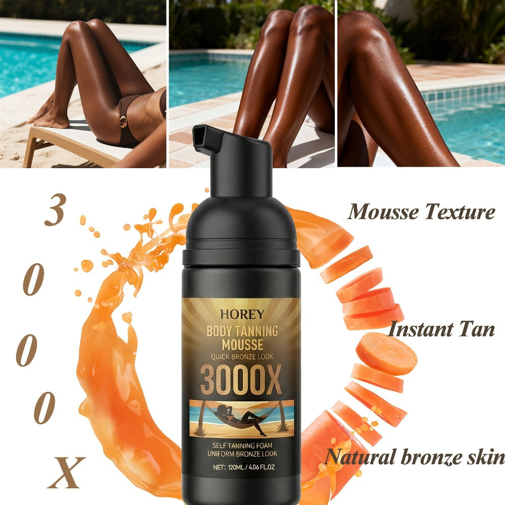 Sunless Self Tanning Mousse Deep Brown 3000X for Medium Dark to Dark Skin - Streak-Free Bronzing Foam with Carrot Oil & Coconut Oil, Hydrating Fake Tan 60ML