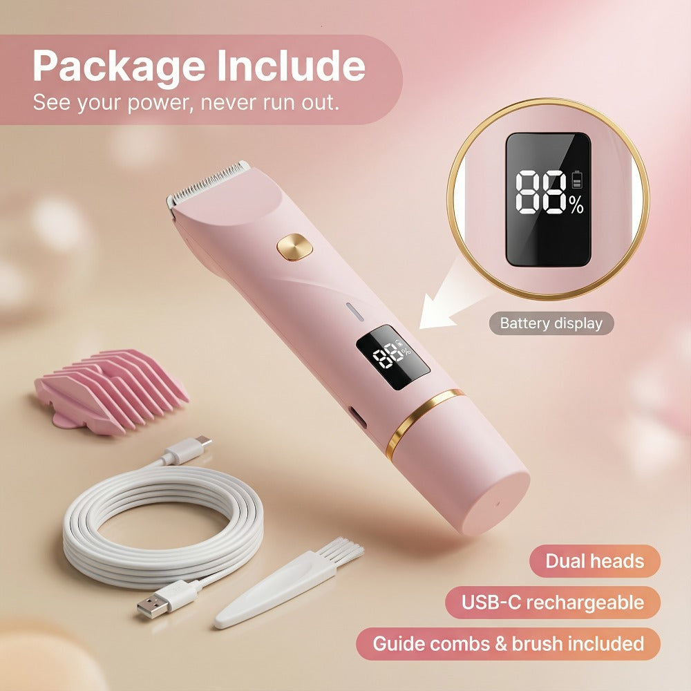 Electric Shaver & Bikini Trimmer for Women Dual Head USB Rechargeable – Multipurpose Face Body Hair Removal for Arms Legs Underarm, Portable Cordless Razor Pink Gift Set
