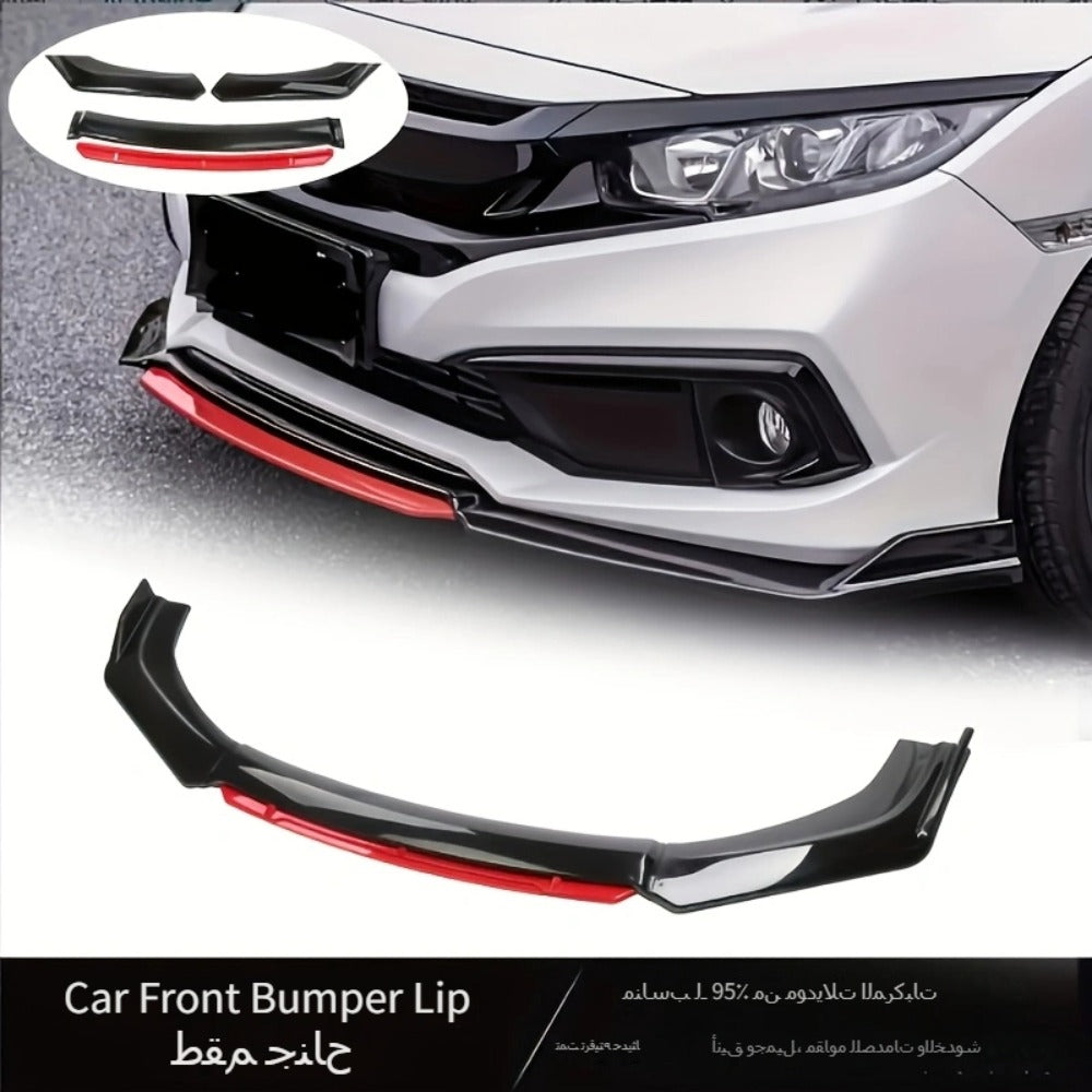 Car Front Lip Spoiler Kit 4pcs Universal ABS Front Bumper Splitter Spoiler Glossy Black Red Accent Aerodynamic Design Easy Clip-On Install Fits 95% Vehicles Durable Scratch Resistant
