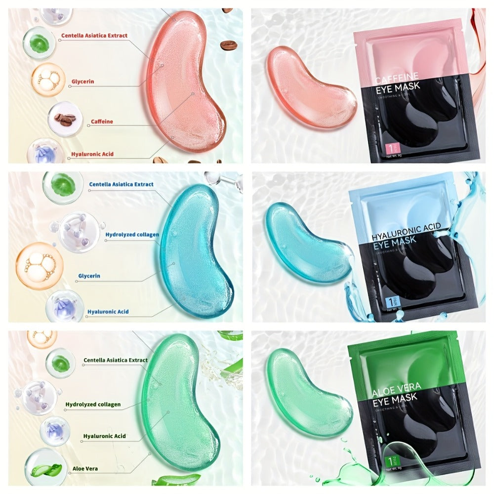 Under Eye Patches Collagen 25 Pairs 3-Formula Choice — Caffeine for Dark Circles & Puffiness | Hyaluronic Acid for Deep Hydration | Aloe Vera for Soothing & Cooling | All Skin Types Men & Women