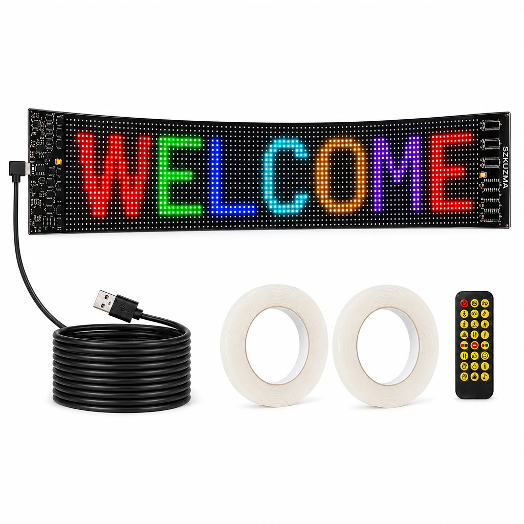 Programmable LED Signs, Flexible And Flexible LED Display, Mobile App Programming Text, Adjustable Screen Brightness, USB Power Supply, With Remote Control, Suitable For Store Signboards, Cars, Concerts, Holiday Party Decorations And Gifts