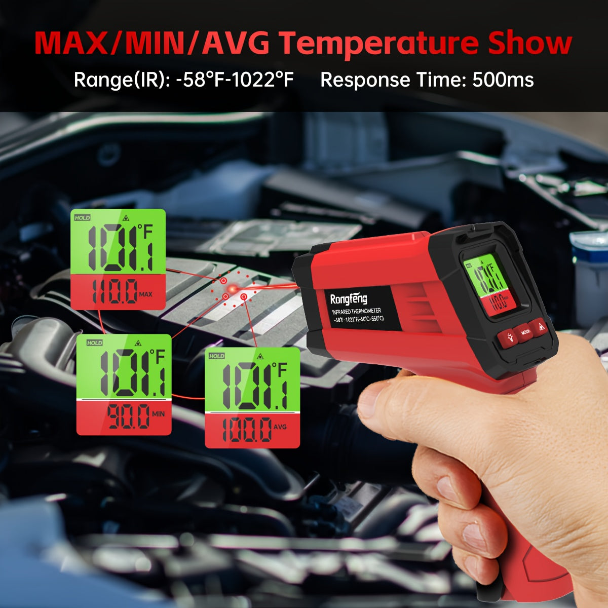-58°F to 1022°F Lab Digital Infrared Thermometers, Non-Contact IR Thermometer, Laser Temperature Gun with Adjustable Emissivity And Color Backlight, Temperature Gun Thermometer for Cooking, BBQ, Oven & Engine (Not for Human Body Temperature)