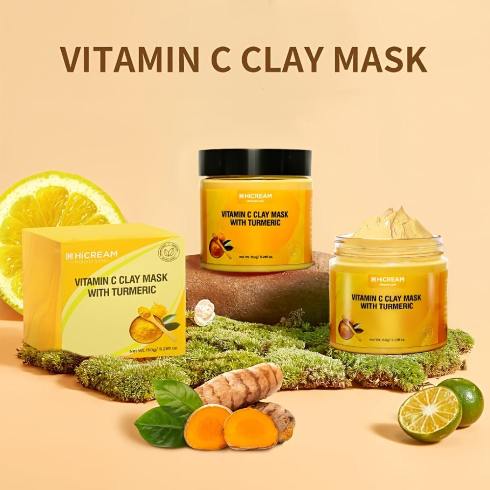 Turmeric Face Mask with Vitamin C Kaolin Clay Deep Cleansing Brightening Facial Mask Aloe Vera Moisturizing Pore Cleanse for All Skin Types Women Korean Skincare