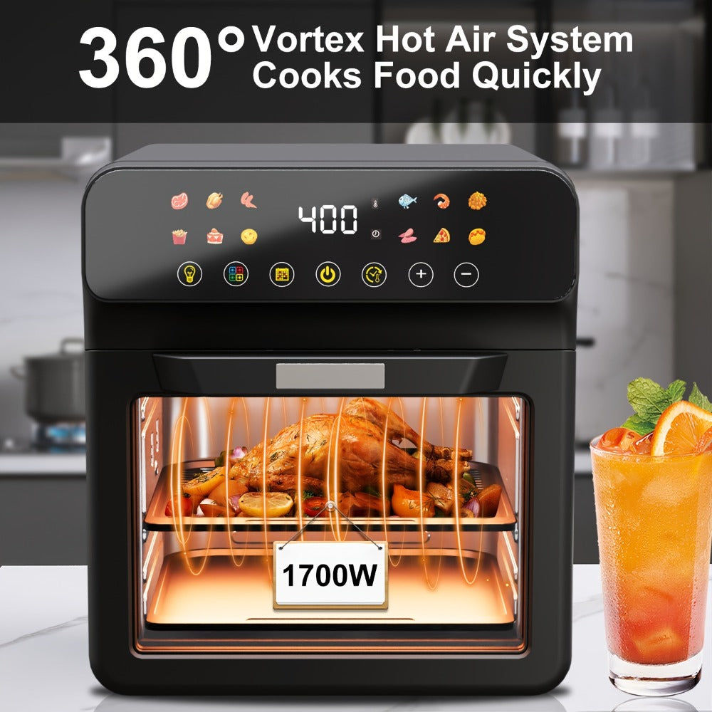 Air Fryer Toaster Oven Combo Extra Large – 12-Quart Countertop Convection Oven with Digital Touchscreen, 12 Preset Functions, Baking, Roasting & Reheating, Family-Sized Meals, Black