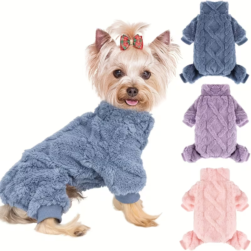 Fleece Dog Sweater Turtleneck Jumpsuit for Small Dogs & Cats 1-15 lbs - Soft Warm Winter Puppy Pajamas Onesie, Machine Washable Open Belly Pet Clothes for Girls, XXS-M, 6 Colors