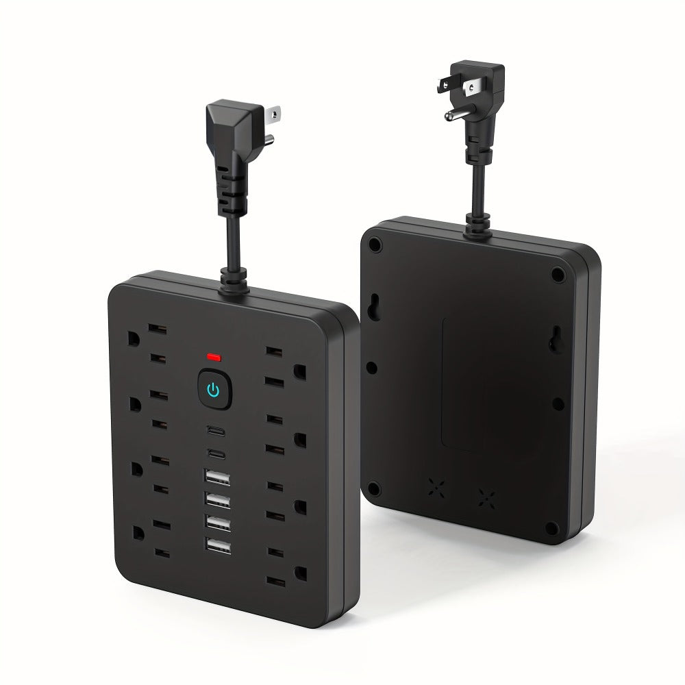 Power Strip Surge Protector 14-in-1 with 8 AC Outlets, 4 USB & 2 Type-C Ports – Flat Plug Space-Saving Extension Cord, Compact Multi-Plug Outlet Expander for Home Office Desk & Kitchen