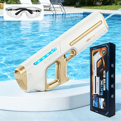 Upgraded Electric Water Gun with Safety Goggles & Hard Case – LED Pulse Light 40ft Range USB Rechargeable Squirt Blaster for Kids & Adults, Pool Beach Backyard Summer Gift Set