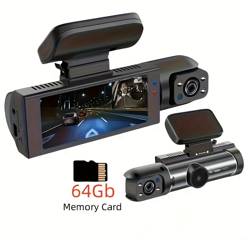 Pomeranian 1080P Dual Camera, Car Dashboard Camera, Front And Interior, Car Camera with Infrared Night Vision, Circular Recording, Wide-angle Car DVR Camera with 3.16-inch IPS Screen, Dual Lens Video Camera, Optional Cardless/64GB Memory Card