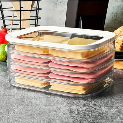 Stackable Refrigerator Organizer Containers 4-Tier with Lids – Meat Preservation Box, Food Storage for Vegetables, Fruits & Cooked Meats, Fridge Organization Set