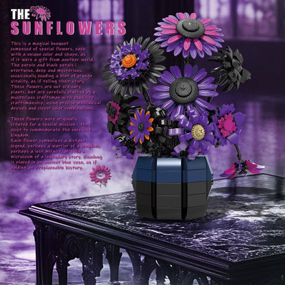 Sunflower Building Blocks Bouquet Set for Adults – Purple Van Gogh Art Botanical Flower Brick Kit Creative Home Decor Display Model, Unique Birthday Mother's Day Valentine's Day Gift for Women