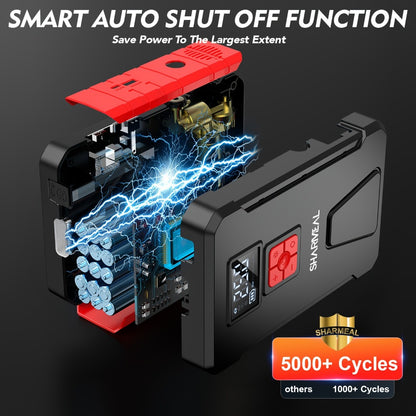 Portable Jump Starter with Air Compressor – 15000A-19000A Peak 350PSI 12V 17-in-1 Car Battery Jump Starter, Digital Display, LED Light & Smart Clamp for Cars Trucks SUVs