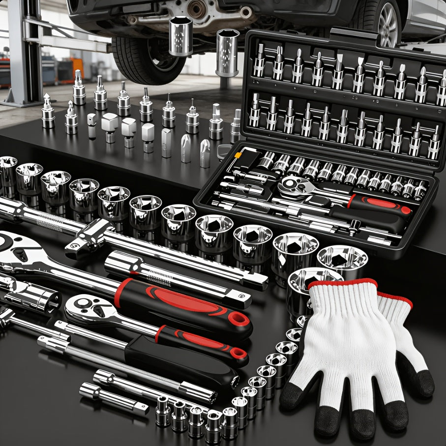 Professional Automotive Tool Kit – 53 / 47 / 324-Piece Master Mechanic Set with Ratchet Wrench & Screwdriver Set for Car, Bike & Motorcycle Maintenance, Compact Portable All-in-One Toolbox