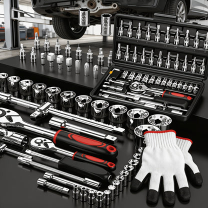 Professional Automotive Tool Kit – 53 / 47 / 324-Piece Master Mechanic Set with Ratchet Wrench & Screwdriver Set for Car, Bike & Motorcycle Maintenance, Compact Portable All-in-One Toolbox