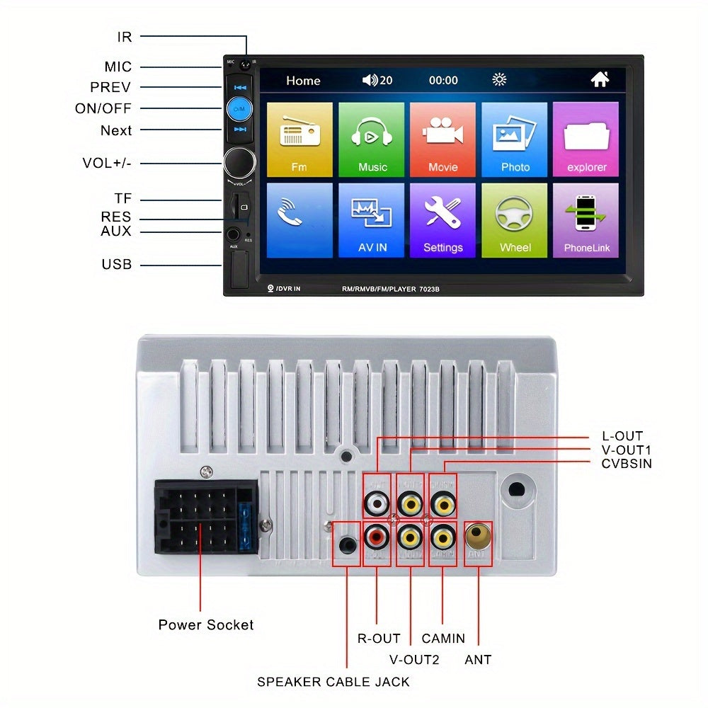 HIKITY Double Din Car Stereo Featuring a 7-Inch Touch Screen, Compatible with AUX/USB/TF Card/Mirror Link/Steering Wheel Control, Plus an Optional Backup Camera, Without Battery