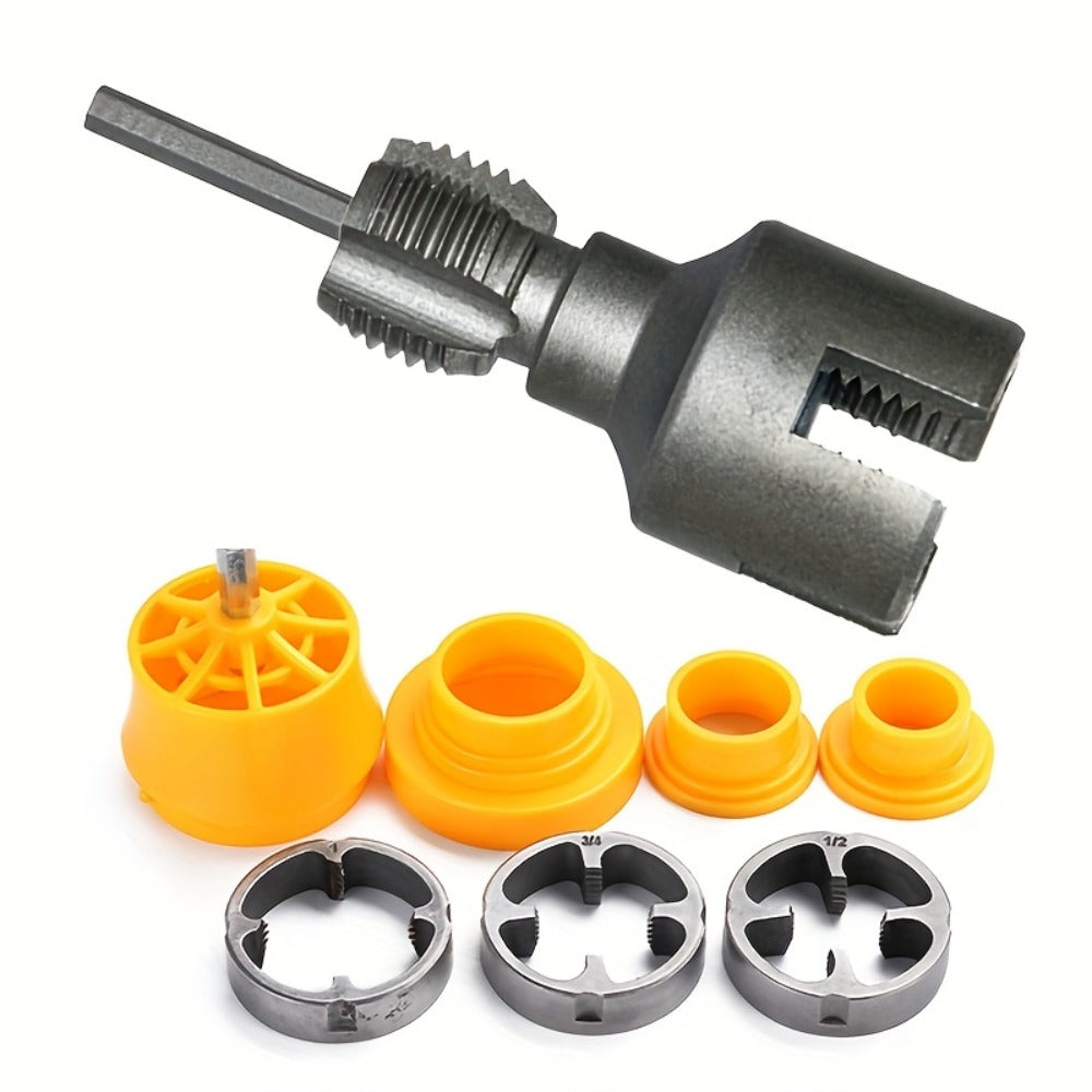 Pipe Thread Cutting Tool – High-Speed Steel Electric Drill Compatible PVC & Steel Pipe Threader, Inside & Outside Threading for 1/2" & 3/4" Pipes, Professional Plumbing & DIY Kit