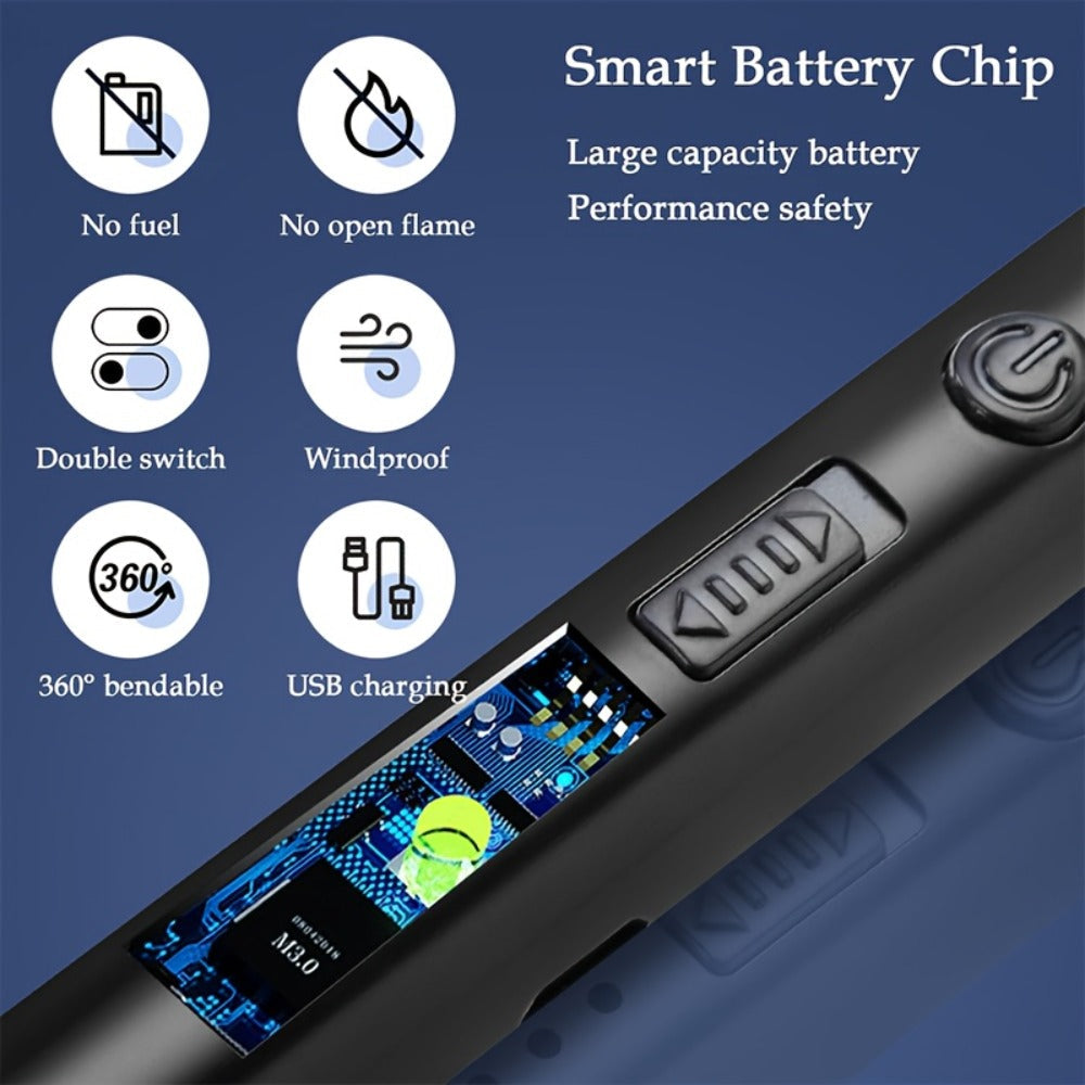 USB Rechargeable Arc Lighter 4-Pack Flameless Windproof Candle Lighter with Flexible Neck, 360° Rotation, LED Battery Indicator & Safety Switch – for Candles, Grill, Camping, BBQ, Aromatherapy